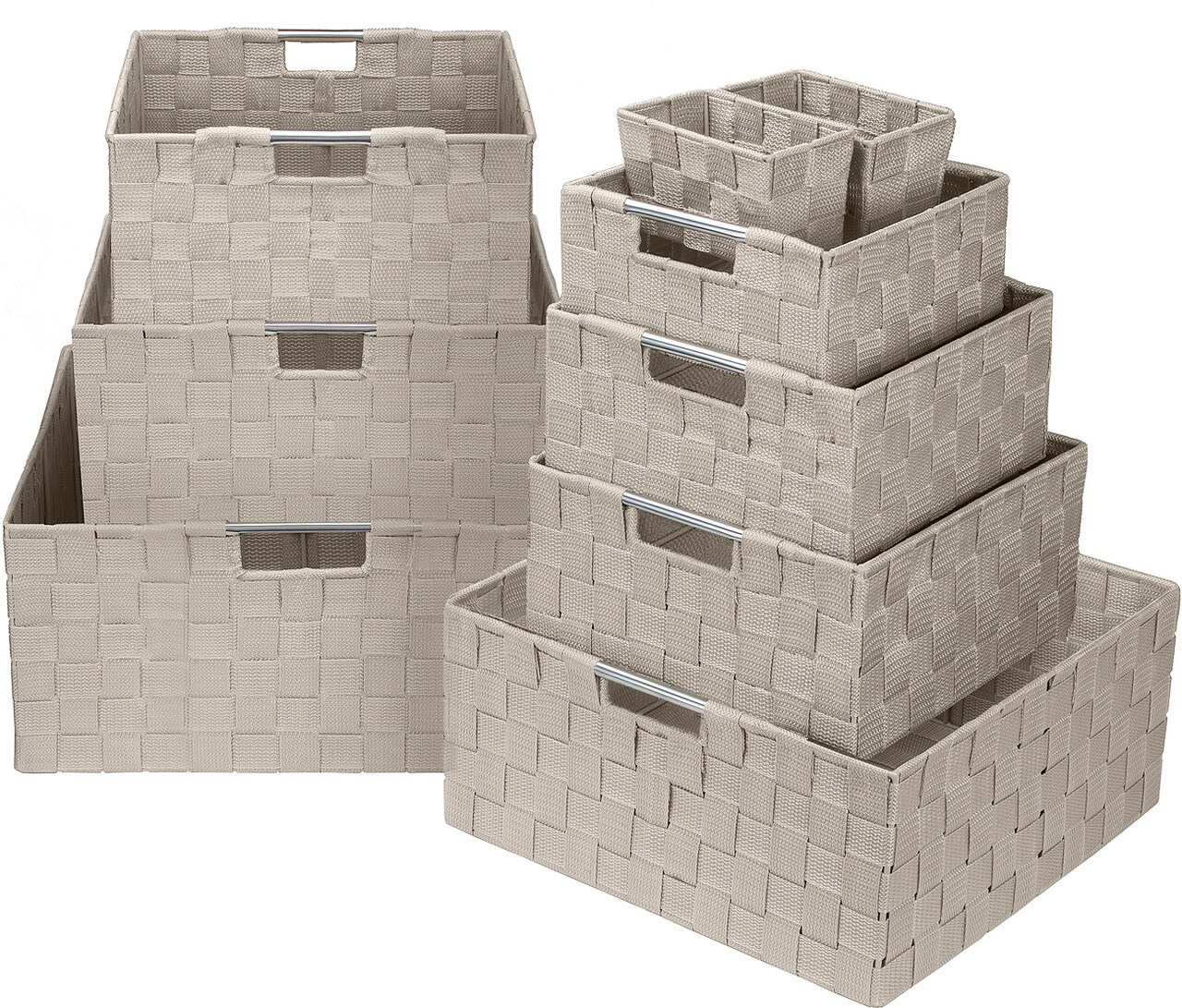 Sorbus Woven Basket Bin Set - Shelf Storage for Household Items - Stackable with built-in Carry Handles (9 Pack)